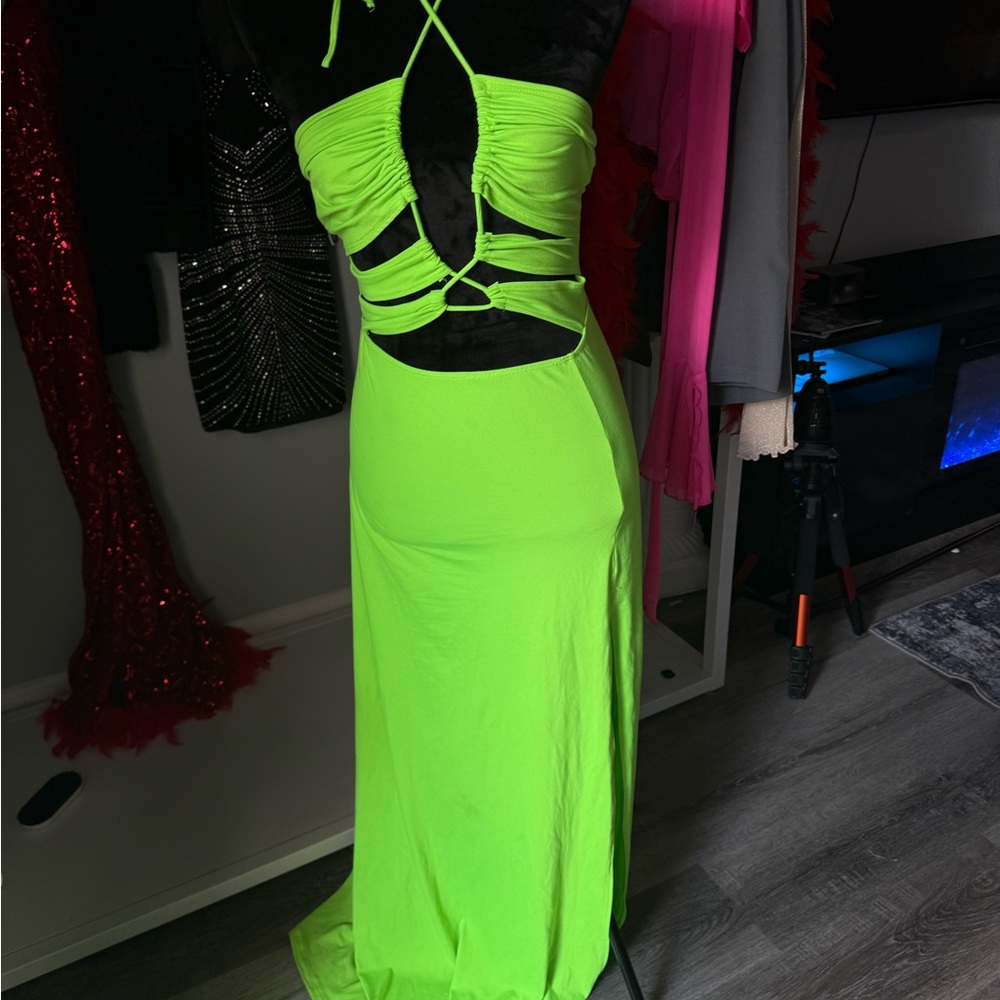Neon Green Cut-Out Maxi Dress
